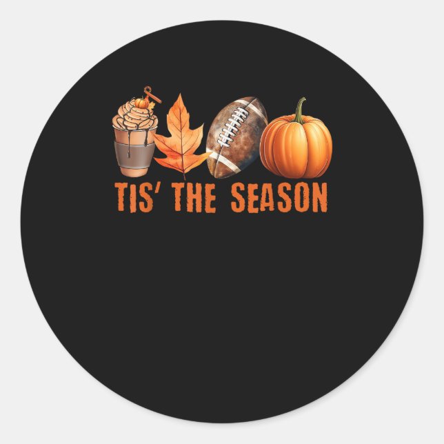 Sticker Rond C'Est La Saison Citrouille Leaf Latte Fall Thanksg (Devant)