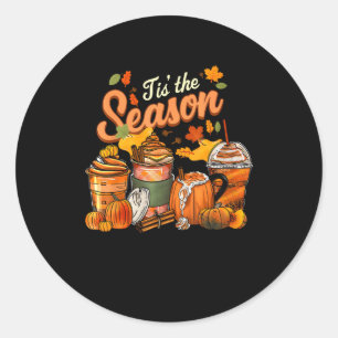 Sticker Rond C'Est La Saison Citrouille Leaf Latte Fall Thanksg