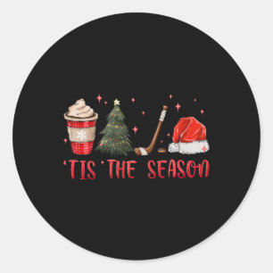 Sticker Rond C'est la saison de hockey Café Noël arbre hockey s