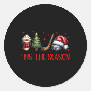 Sticker Rond C'est la saison de Noël Santa Coffee Arbre de Noël
