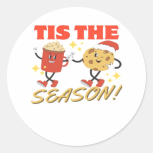 Sticker Rond C'est la saison des personnages rétro de Noël