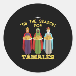 Sticker Rond C'est la saison des tamales, Noël mexicain drôle