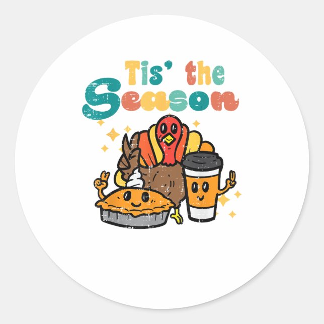 Sticker Rond C'est la saison dinde café rétro Thanksgiving Fa (Devant)