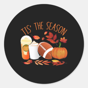 Sticker Rond C'Est La Saison Football Citrouille Thanksgiving A