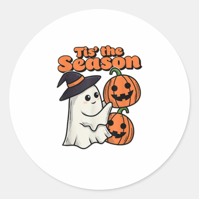 Sticker Rond C'Est La Saison Halloween Costume sorcier Casquett (Devant)