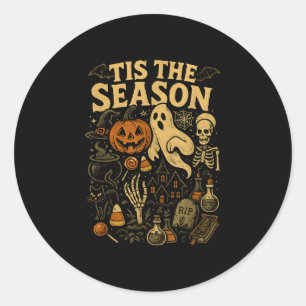 Sticker Rond C'est la saison halloween rétro fantôme citrouille