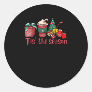 Sticker Rond C'Est La Saison Hockey Coffee Noël Père Noël