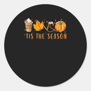 Sticker Rond C'Est La Saison Infirmière Citrouille Épice Chute