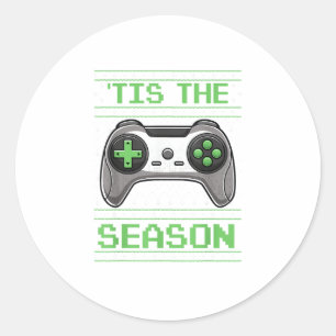 Sticker Rond C'est la saison jeux vidéo Noël Xmas joueur