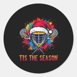 Sticker Rond C'Est La Saison Lacrosse Masque Santa Hat Noël S