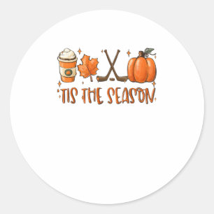 Sticker Rond C'est la saison Latte de citrouille Feuilles d'aut