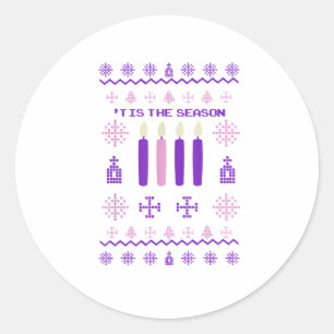 Sticker Rond C'est la saison pull de Noël Xmas catholique
