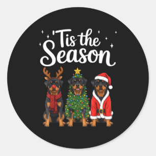 Sticker Rond C'est la saison Rottweiler Noël Santa Rottie D