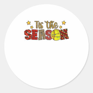 Sticker Rond C'Est La Saison Softball Joueur Softball Noël