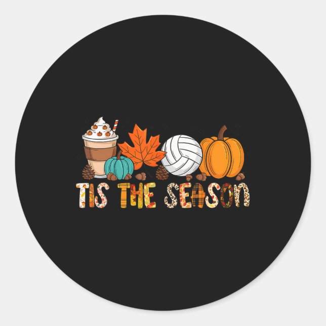Sticker Rond C'Est La Saison Volleyball Citrouille Leaf Latte F (Devant)