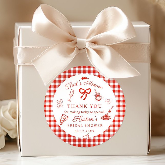 Sticker Rond C'est l'amour Mariage Thème Italien Merci (That's amore Italian Food bridal shower thank you tag red gingham)