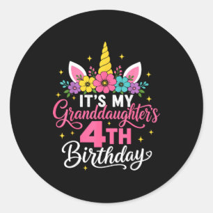 Sticker Rond C'est l'anniversaire de ma petite-fille Licorne gr