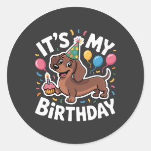 Sticker Rond C'est l'anniversaire de mon teckel