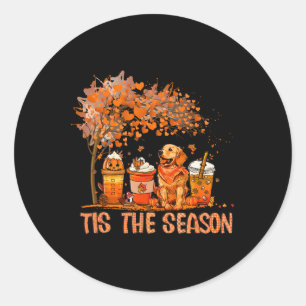Sticker Rond C'est le Citrouille de saison Latte Golden Retriev