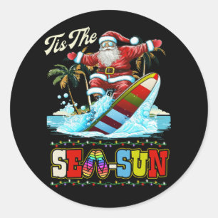 Sticker Rond C'Est Le Sea Sun Père Noël Beach Noël Été À Ju