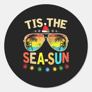Sticker Rond C'Est Le Sea Sun Père Noël Beach Noël Été À Ju