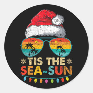 Sticker Rond C'est le soleil de la mer Santa Beach été Noël en