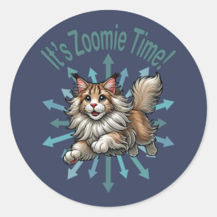 Sticker Rond C'est le temps du chat Maine Coon Zoomie