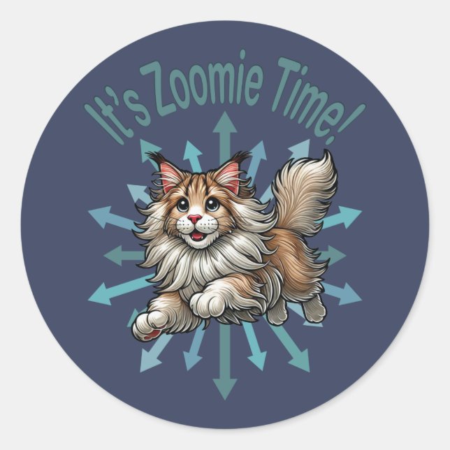 Sticker Rond C'est le temps du chat Maine Coon Zoomie (Devant)