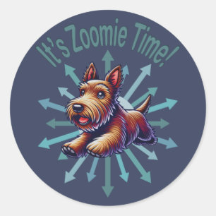 Sticker Rond C'est le temps Zoomie Brown Scotty