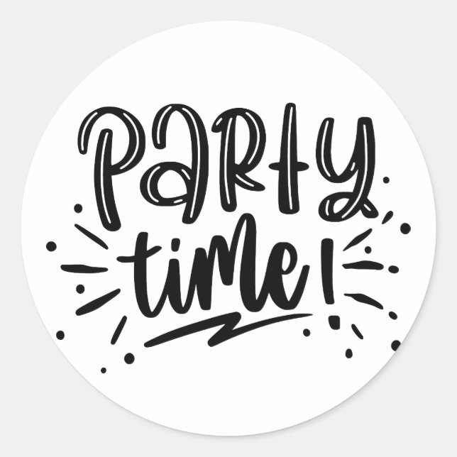 Sticker Rond C'est l'heure de la fête ! Écriture manuscrite noi (Devant)