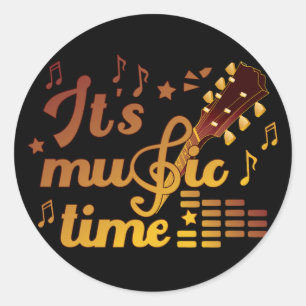 Sticker Rond C'est l'heure de la musique, la guitare d'or