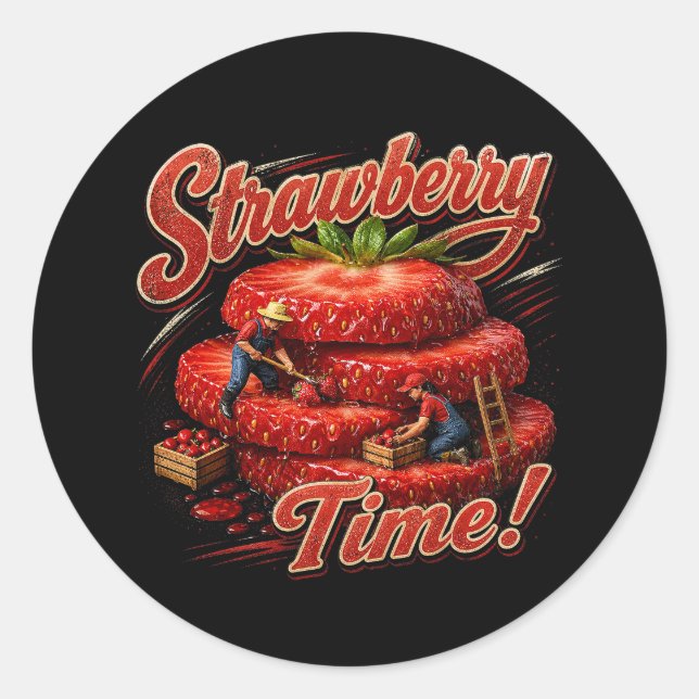 Sticker Rond C'est l'heure des fraises ! (Devant)