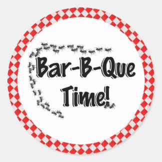 Sticker Rond C'est l'heure du BBQ ! Nappe à carreaux rouges ave
