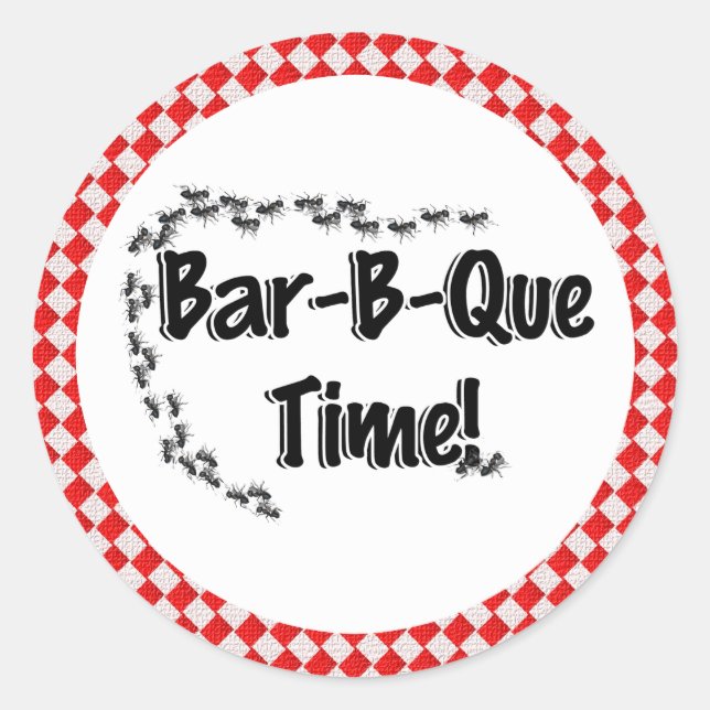 Sticker Rond C'est l'heure du BBQ ! Nappe à carreaux rouges ave (Devant)