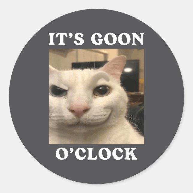 Sticker Rond C'est l'heure du fou Chat drôle  (Devant)