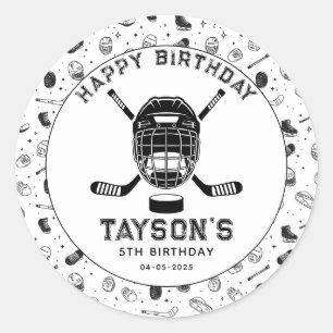 Sticker Rond C'est l'heure du hockey pour la fête d'anniversair