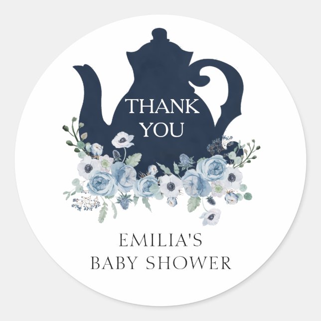 Sticker Rond C'est l'heure du thé Baby Shower Merci (Devant)
