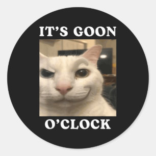 Sticker Rond C'est l'heure fou rire Chat mignon