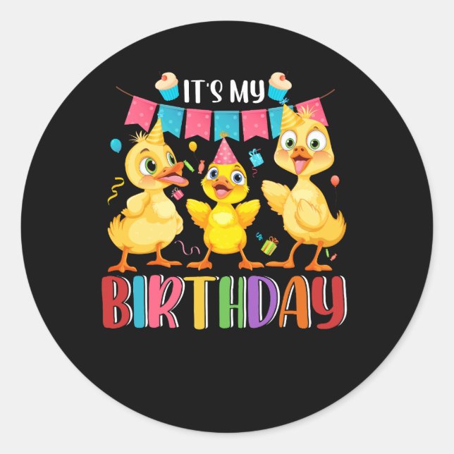 Sticker Rond C'Est Ma Fête Des Canards D'Anniversaire Pour L'Ag (Devant)