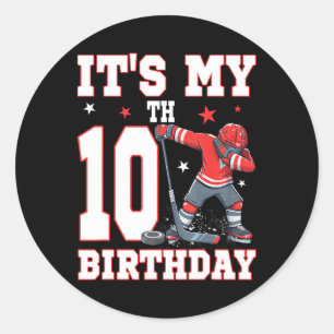 Sticker Rond C'est mon 10e anniversaire garçon hockey sur glace
