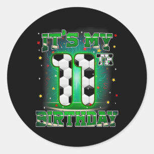Sticker Rond C'est mon 11e anniversaire garçon football 11 ans
