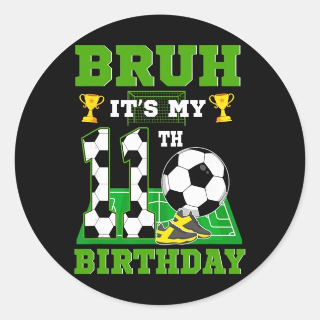 Sticker Rond C'est mon 11e anniversaire garçon Thème de foot  (Devant)
