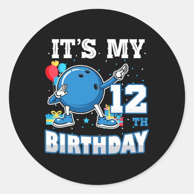 Sticker Rond C'est mon 12e anniversaire Dabbing Bowling 12 ans (Devant)
