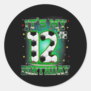 Sticker Rond C'est mon 12e anniversaire garçon football 12 ans