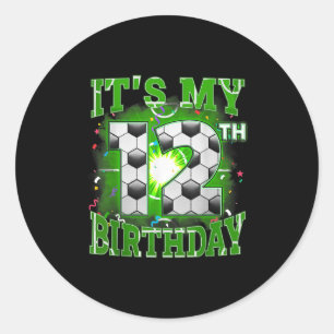 Sticker Rond C'Est Mon 12e Anniversaire Garçons Football 12 Ans
