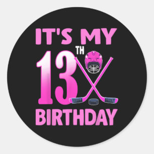 Sticker Rond C'est mon 13e anniversaire Fille de hockey sur gla