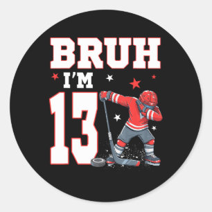 Sticker Rond C'est mon 13e anniversaire garçon hockey sur glace