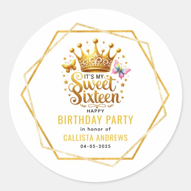 Sticker Rond c'est mon 16 e anniversaire de sweet sixteen (Devant)