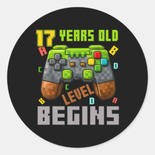 Sticker Rond C'est mon 17e anniversaire Manette de jeu pixel 17