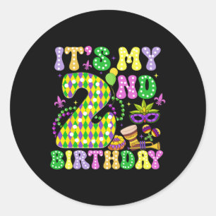 Sticker Rond C'est mon 2e anniversaire Mardi Gras Party Enfants